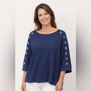 Navy Embroidered Sweatshirt with Colorful Accents